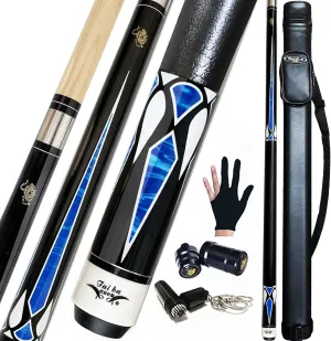 Tai ba cues 2-Piece Pool cue Stick   Hard Case, 13mm Tip, 58", Hardwood Canadian Maple Professional Billiard Pool Cue Stick 18,19,20,21,22 Oz Pool Stick (Selectable)-Blue, Black, Red, Gray, Green