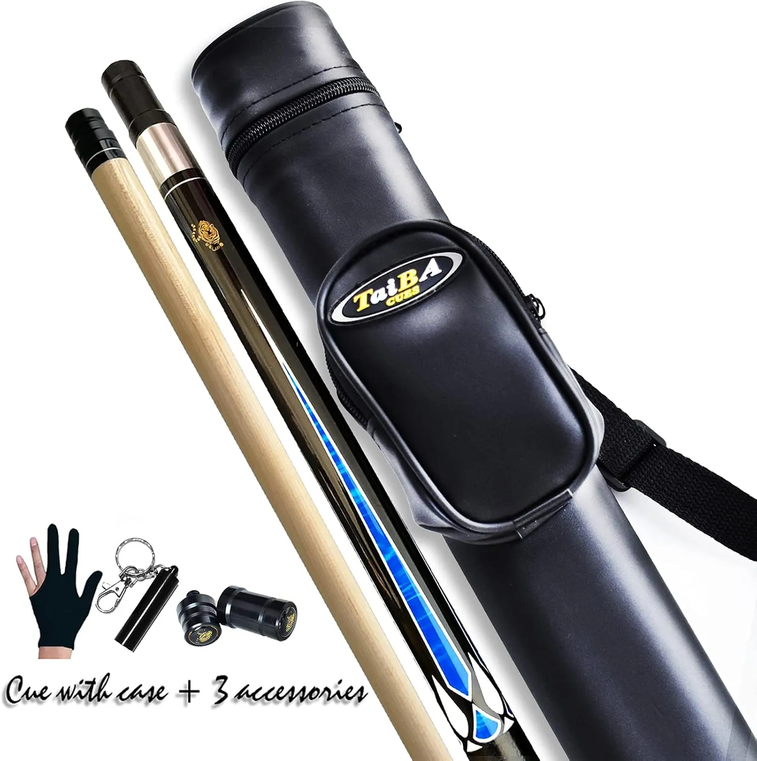 Tai ba cues 2-Piece Pool cue Stick   Hard Case, 13mm Tip, 58", Hardwood Canadian Maple Professional Billiard Pool Cue Stick 18,19,20,21,22 Oz Pool Stick (Selectable)-Blue, Black, Red, Gray, Green