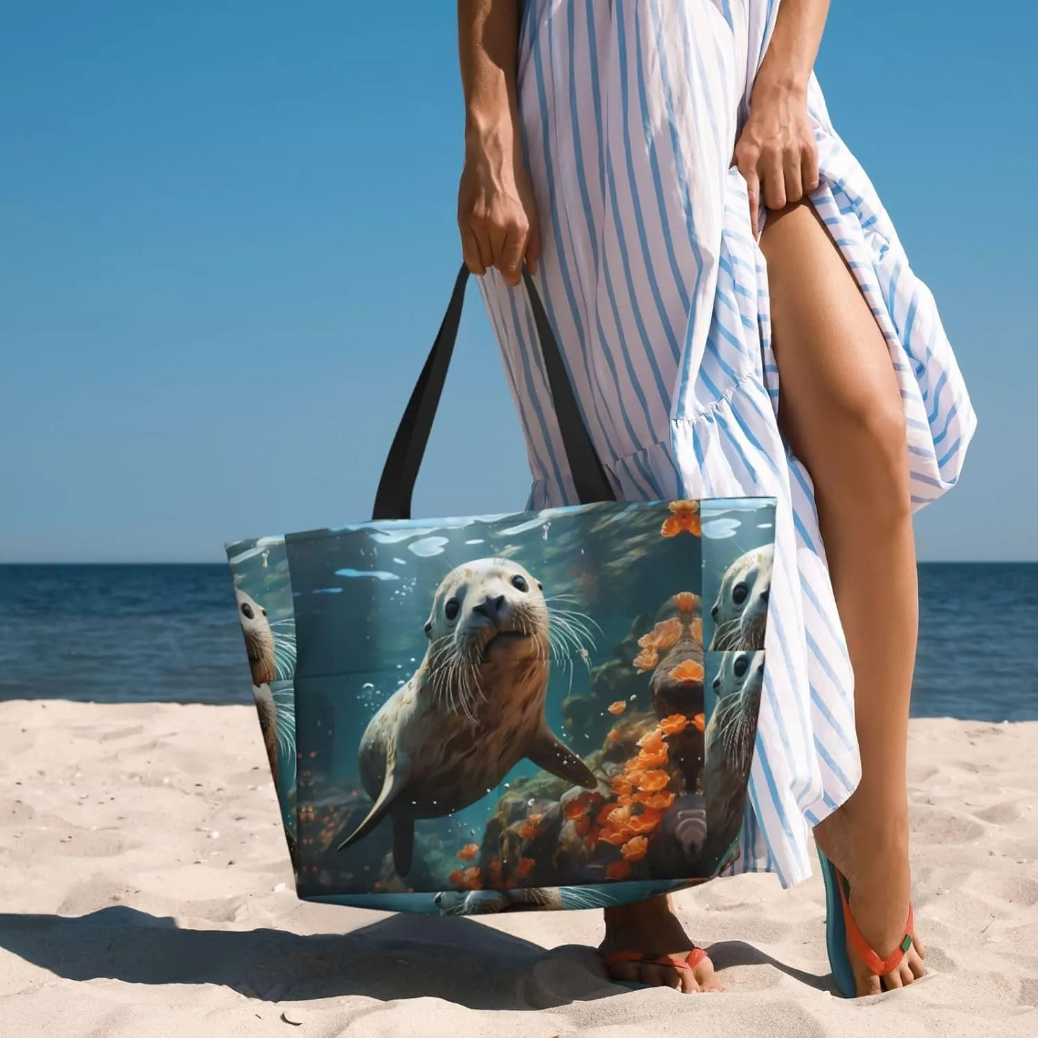 Take A Trip In The Car Spacious Large Capacity Beach Travel Bag - Foldable Beach Bag Tote Bag With Zipper