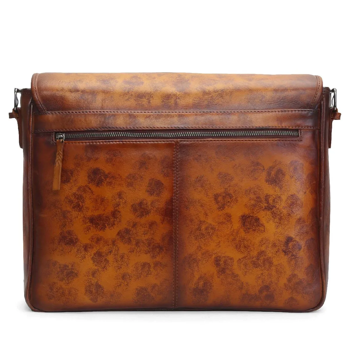 Tan Smudged Print Leather Messenger Bag By Brune & Bareskin