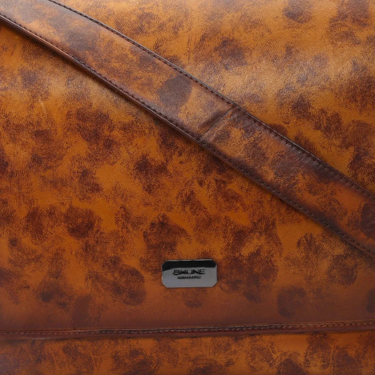 Tan Smudged Print Leather Messenger Bag By Brune & Bareskin