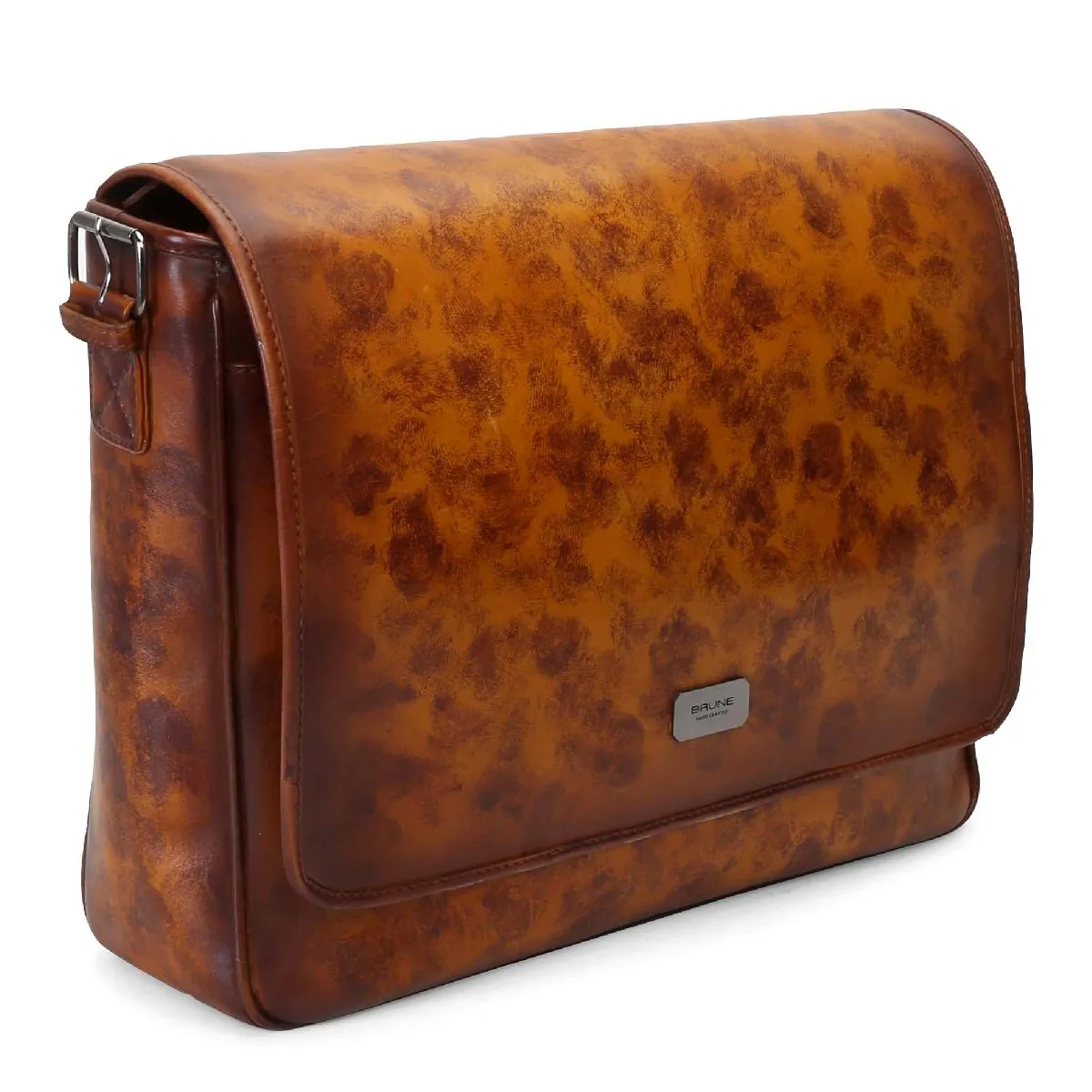 Tan Smudged Print Leather Messenger Bag By Brune & Bareskin