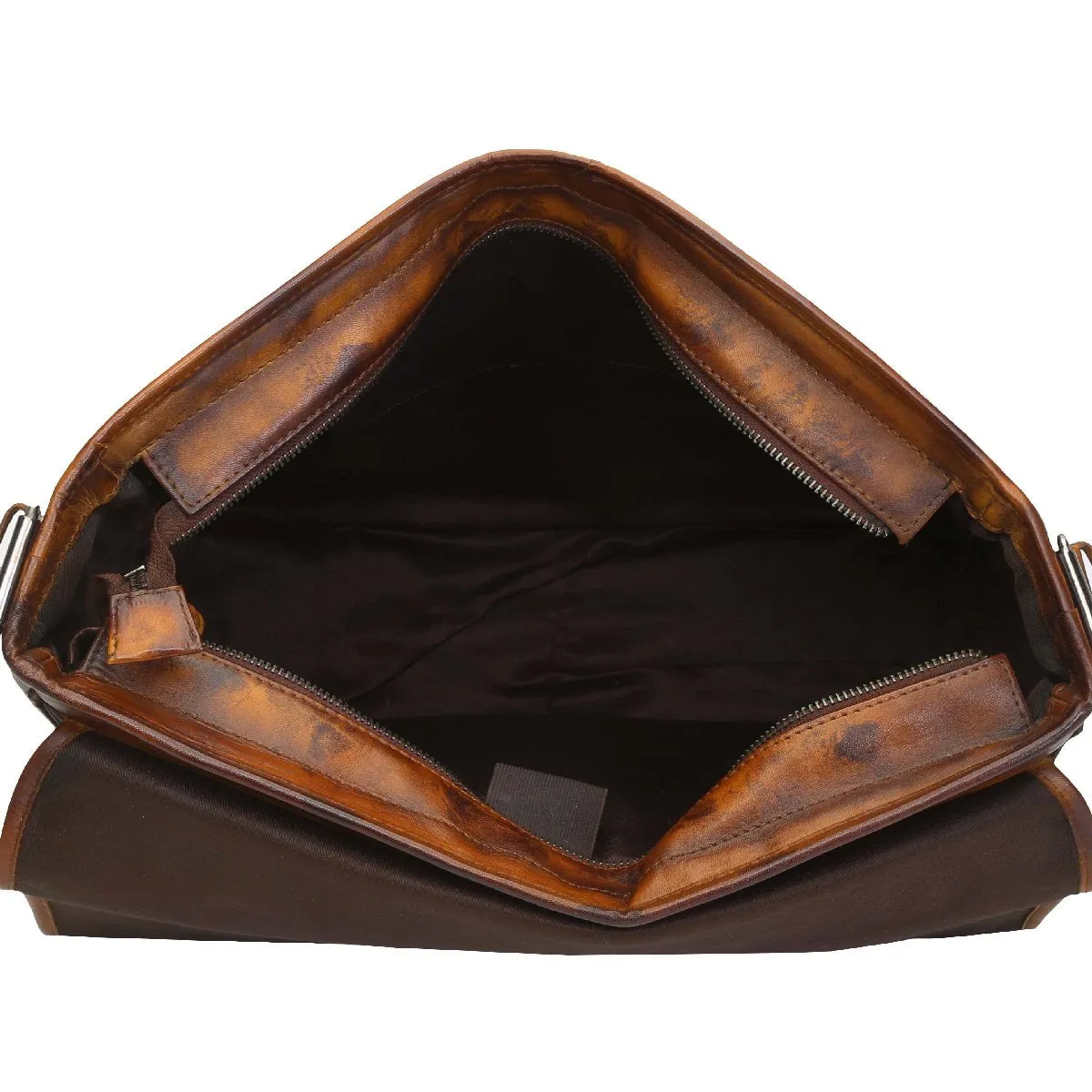 Tan Smudged Print Leather Messenger Bag By Brune & Bareskin