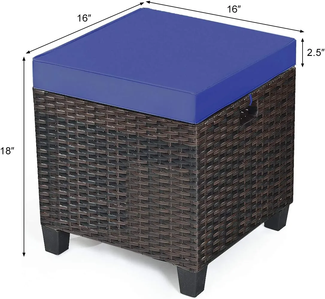 Tangkula 2 Pieces Outdoor Patio Ottoman, All Weather Rattan Wicker Ottoman Seat, Patio Rattan Furniture, Outdoor Footstool Footrest Seat w/Removable Cushions