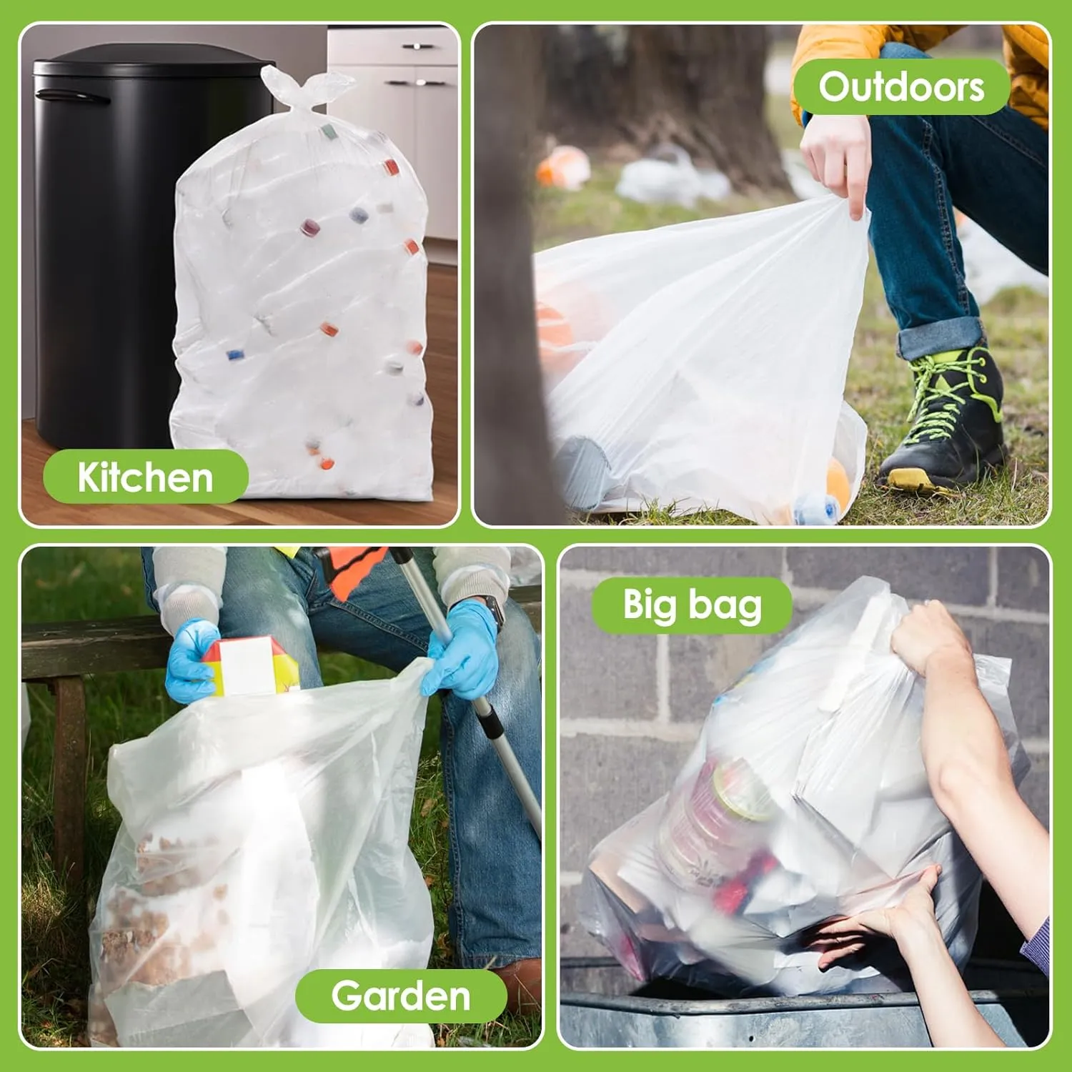 Teivio 30-33 Gallon 260 Counts Large Multipurpose Trash Bags w/Ties Sturdy Garbage Bags,30 Gal 31 Gal 32Gal 33 Gal 35 Gal,Leaf Bags Outdoor Commercial Trash Can Liner for Construction Sites(Clear)