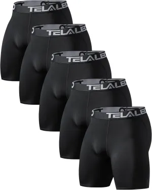 TELALEO 6 or 5 Pack Compression Shorts for Men Spandex Sport Shorts Athletic Workout Running Performance Baselayer Underwear