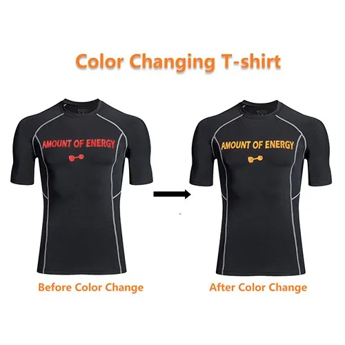 Temperature Change Color T-shirt Running T-shirts Quick Dry Breathable Elastic GYM Sport Tees Men Discolored clothes