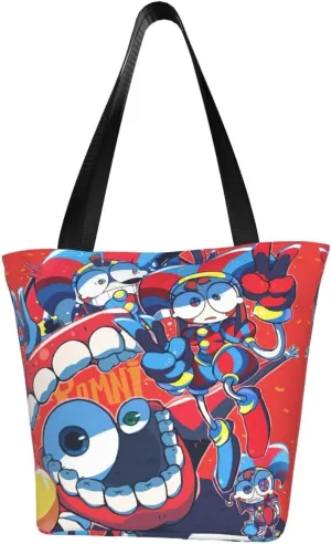 The Amazing Funny Digital Comedy Circus Reusable Grocery Bag for Kitchen Tote Bags for Women Shoulder Bag with Zipper Beautiful Daily Bag Large Capacity Shopping Handbag Storage Bags for Indoor
