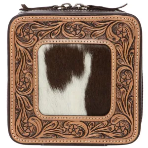 The Design Edge Brown and White Cowhide Jewellery Box with Tooling - JB02 - Brown and White