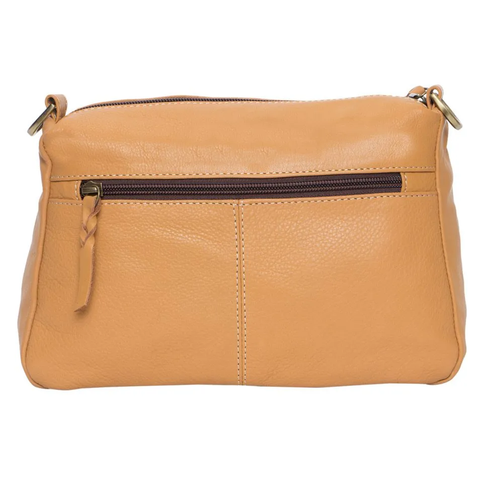 The Design Edge Punata – Tan and White Cowhide Camera Bag with Carving and Coin Purse - AB11