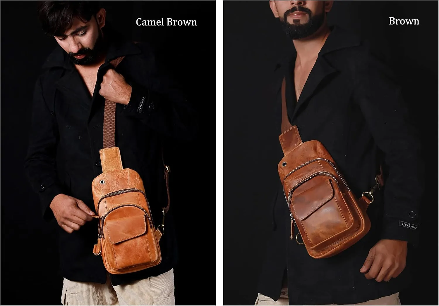 The Tannery Handmade Buffalo Leather Multipurpose Travel Hiking Crossbody Chest Backpack with Adjustable Shoulder Strap (Dark Brown, Large)