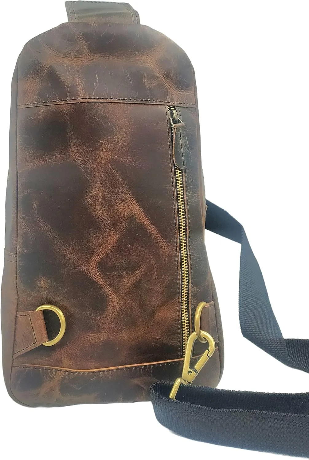 The Tannery Handmade Buffalo Leather Multipurpose Travel Hiking Crossbody Chest Backpack with Adjustable Shoulder Strap (Dark Brown, Large)
