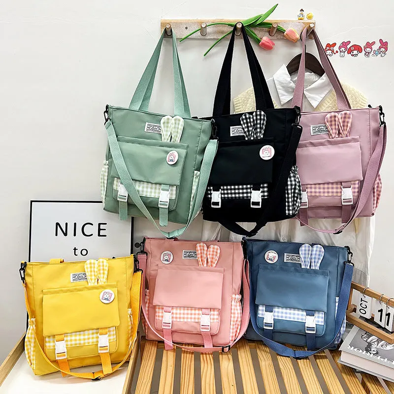 THEMEISLES New Simple Korean Style Fashion Ear Versatile Large Capacity Girl Student Make-up Bag Class Commute Tote Bag