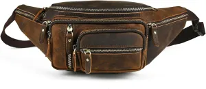 Thick Crazy Horse Leather Hiking Riding Travel Outdoor Belt Fanny Waist Pack Small Phone Pouch For Men Women 380 (379 Brown)