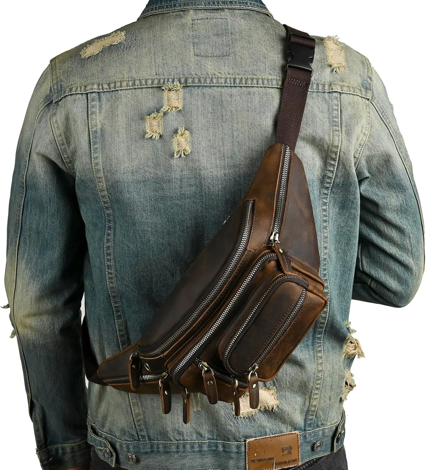 Thick Crazy Horse Leather Hiking Riding Travel Outdoor Belt Fanny Waist Pack Small Phone Pouch For Men Women 380 (379 Brown)