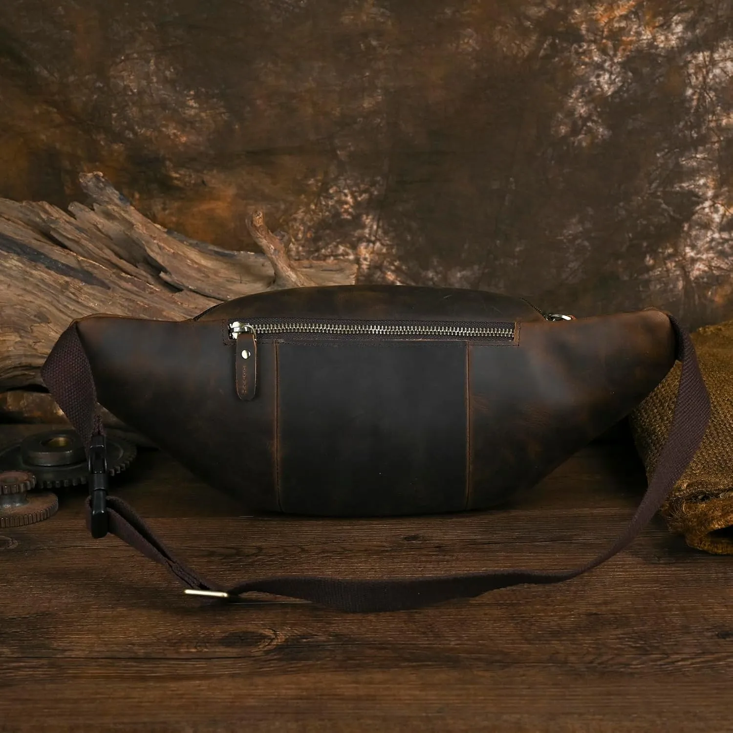 Thick Crazy Horse Leather Hiking Riding Travel Outdoor Belt Fanny Waist Pack Small Phone Pouch For Men Women 380 (379 Brown)