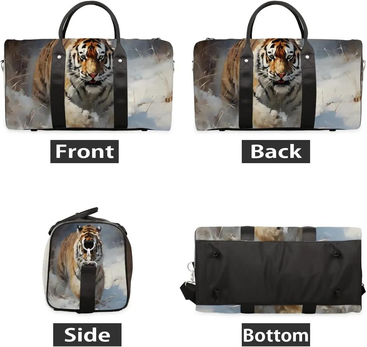 Tiger Design Travel Duffel Bag for Women Men Waterproof Foldable Overnight Weekender Bag Large Capacity Sports Gym Bag