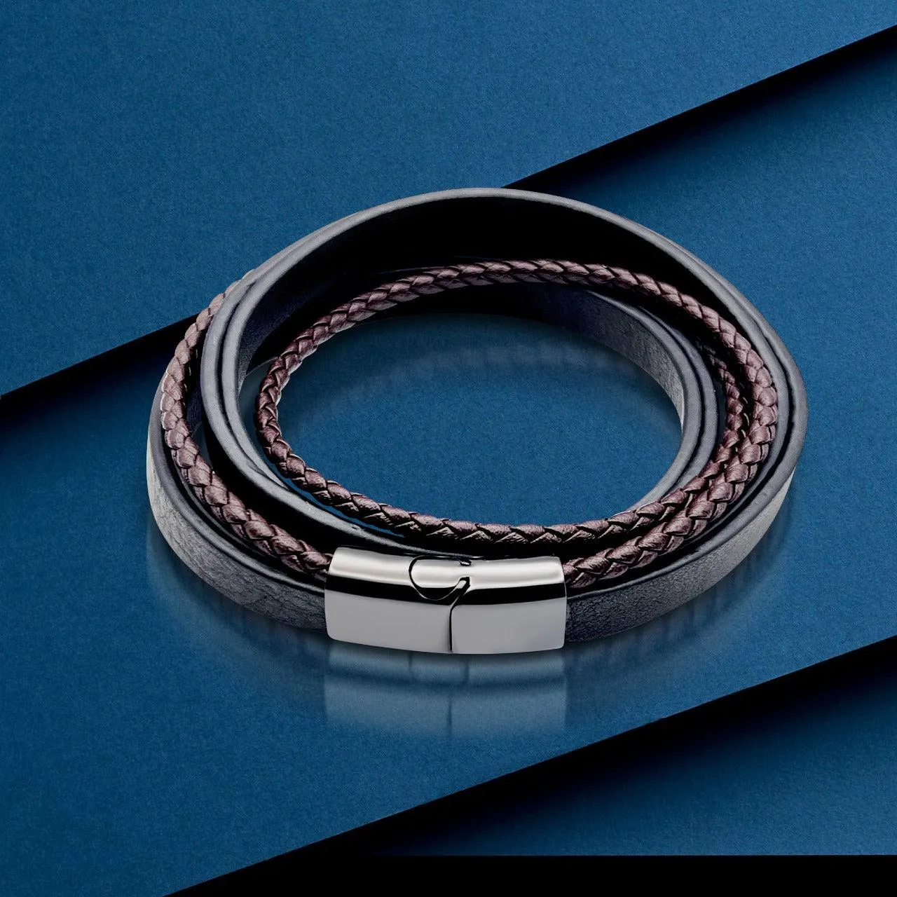 To My Son - Never Forget How Much I love You - Premium Stainless Steel Italian Leather Braided Two-Tone Layer Bracelet for Men