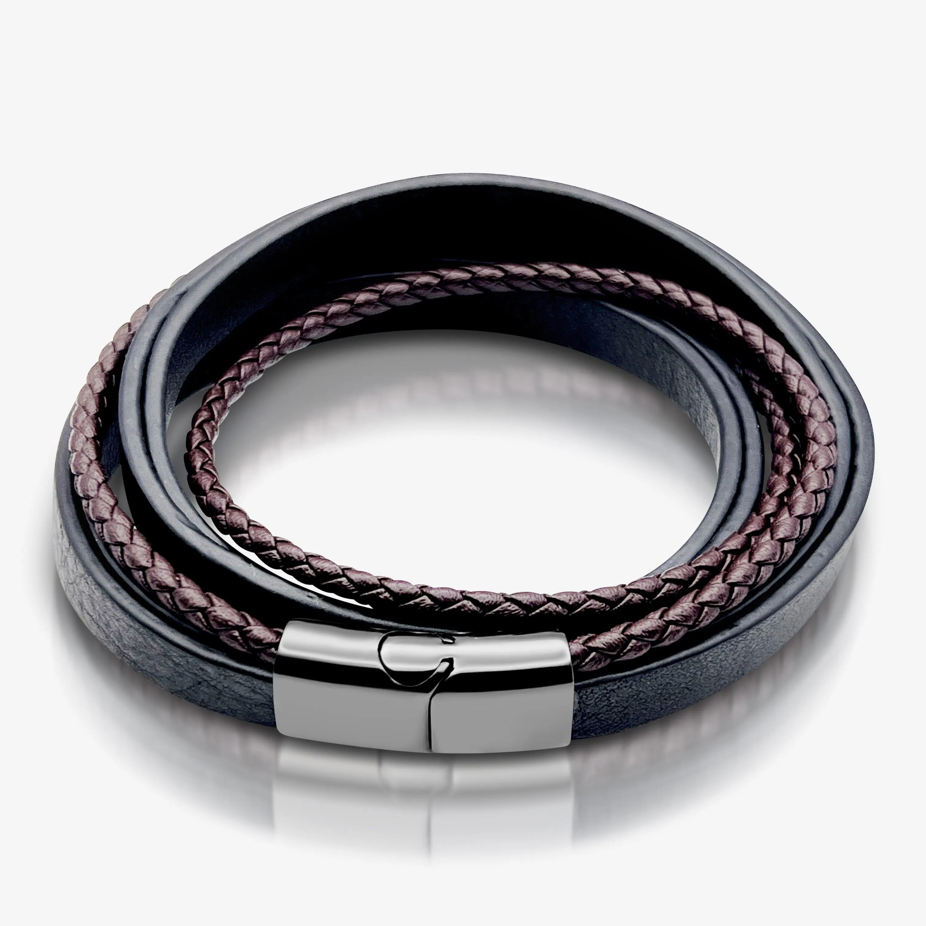 To My Son - Never Forget How Much I love You - Premium Stainless Steel Italian Leather Braided Two-Tone Layer Bracelet for Men