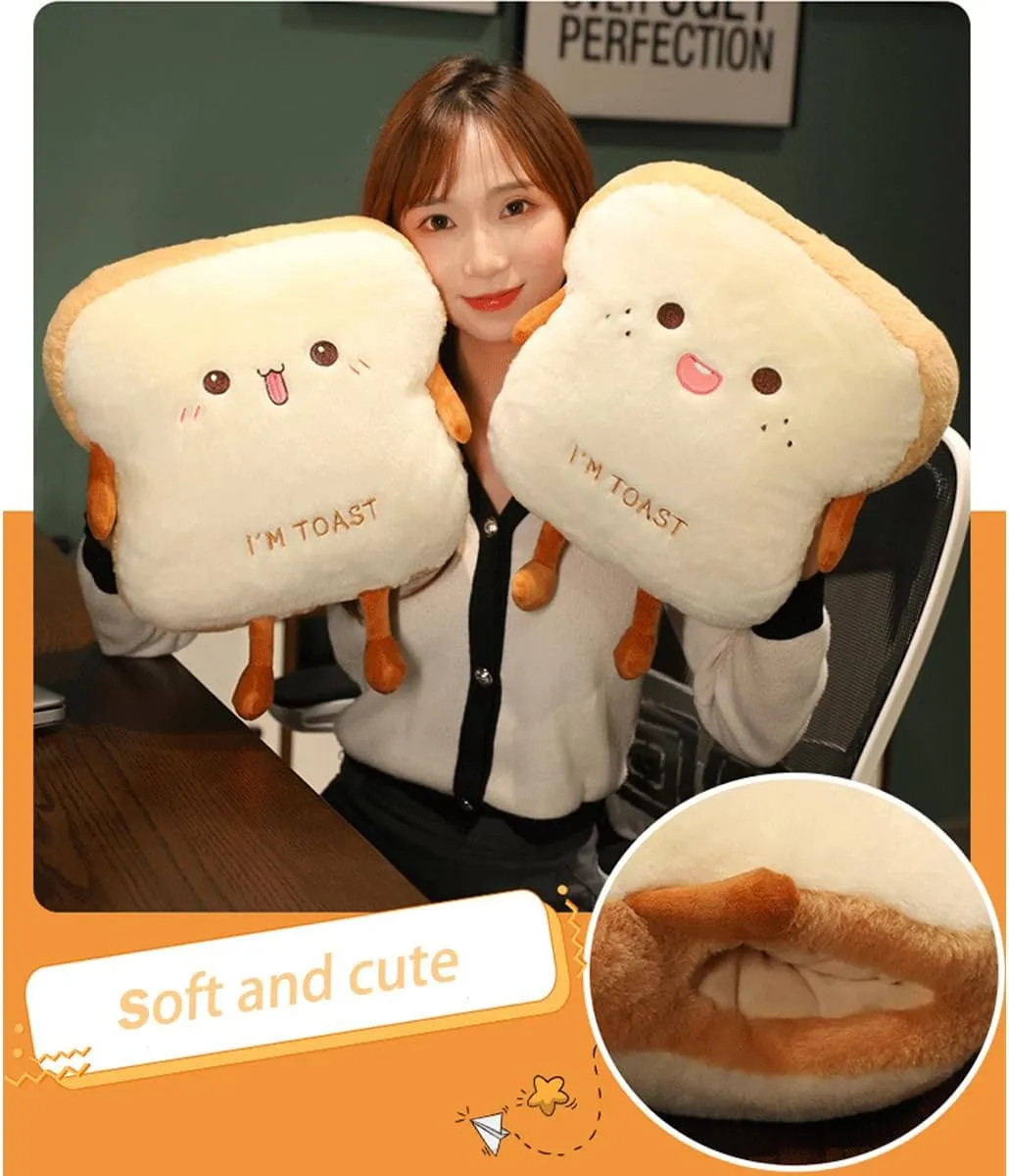 Toast Bread Plush Pillow, Bread Stuffed Pillow,Food Plush Pillow with Hand Pocket Great Gift Choice for Kids Adults (15.7 * 13.7 in,Cute)