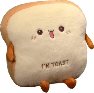 Toast Bread Plush Pillow, Bread Stuffed Pillow,Food Plush Pillow with Hand Pocket Great Gift Choice for Kids Adults (15.7 * 13.7 in,Cute)