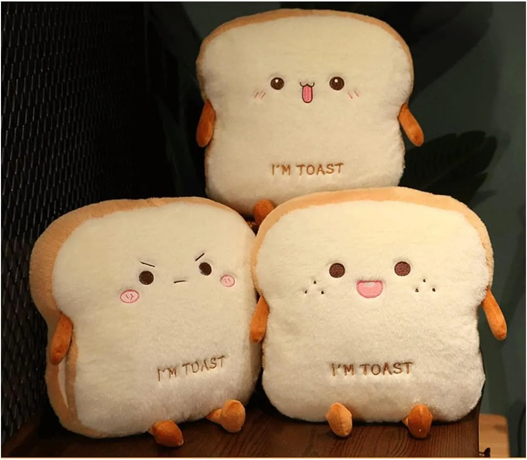 Toast Bread Plush Pillow, Bread Stuffed Pillow,Food Plush Pillow with Hand Pocket Great Gift Choice for Kids Adults (15.7 * 13.7 in,Cute)