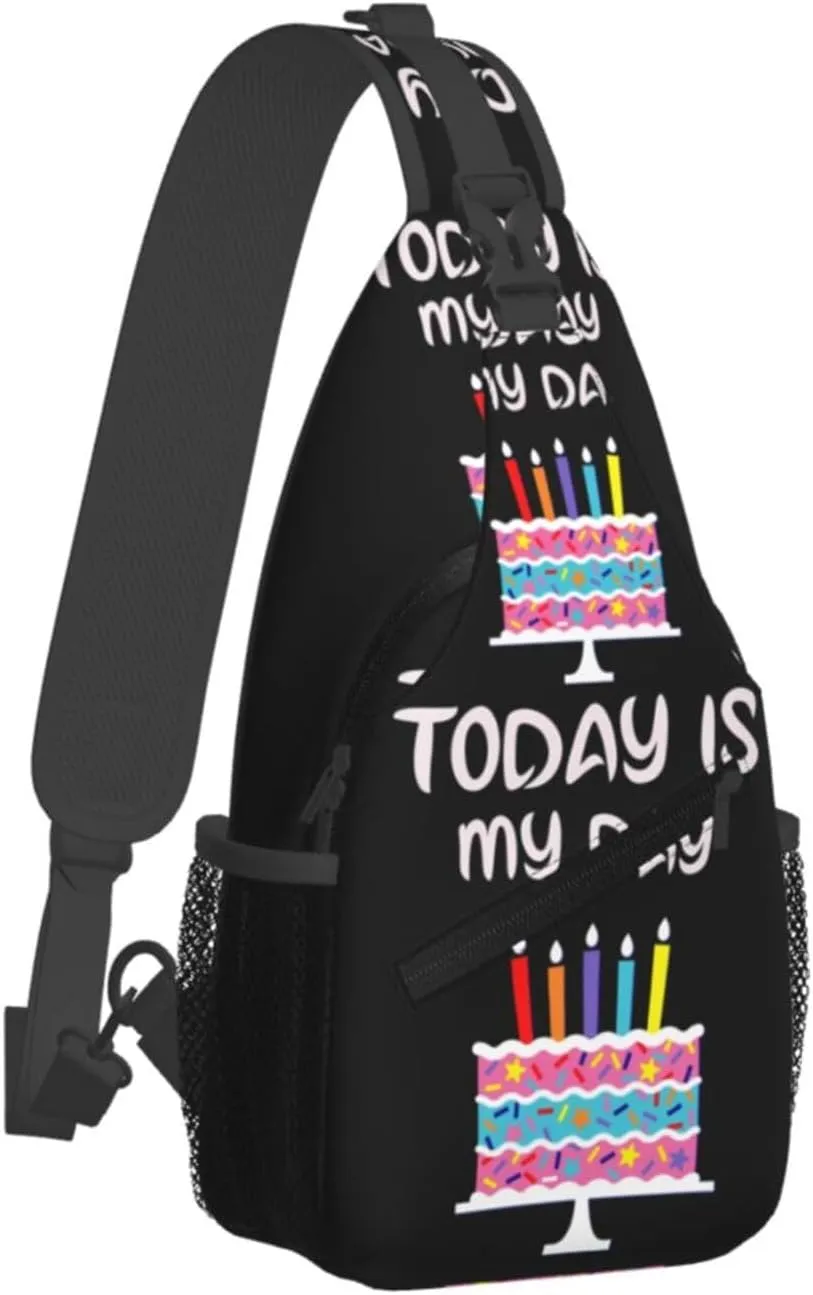 Today Is My Day Birthday Cake Crossbody Bag Cross Chest Bag Adjustable Sling Backpack Sports Gym Shoulder Bags Travel Cycling Daypack Diagonally Casual Rucksack