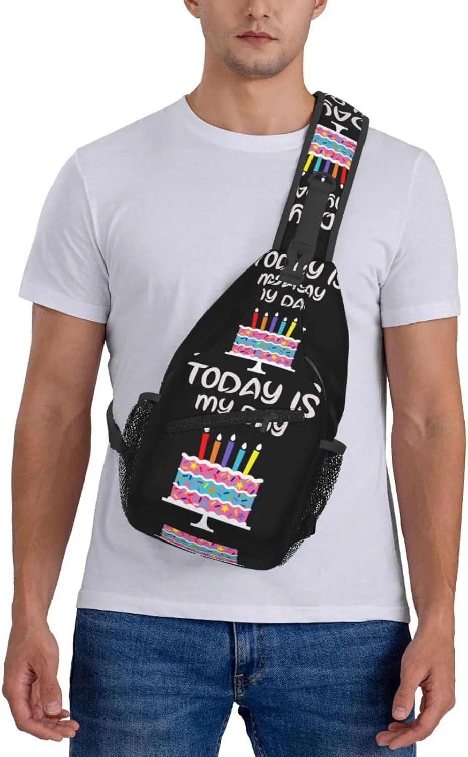 Today Is My Day Birthday Cake Crossbody Bag Cross Chest Bag Adjustable Sling Backpack Sports Gym Shoulder Bags Travel Cycling Daypack Diagonally Casual Rucksack