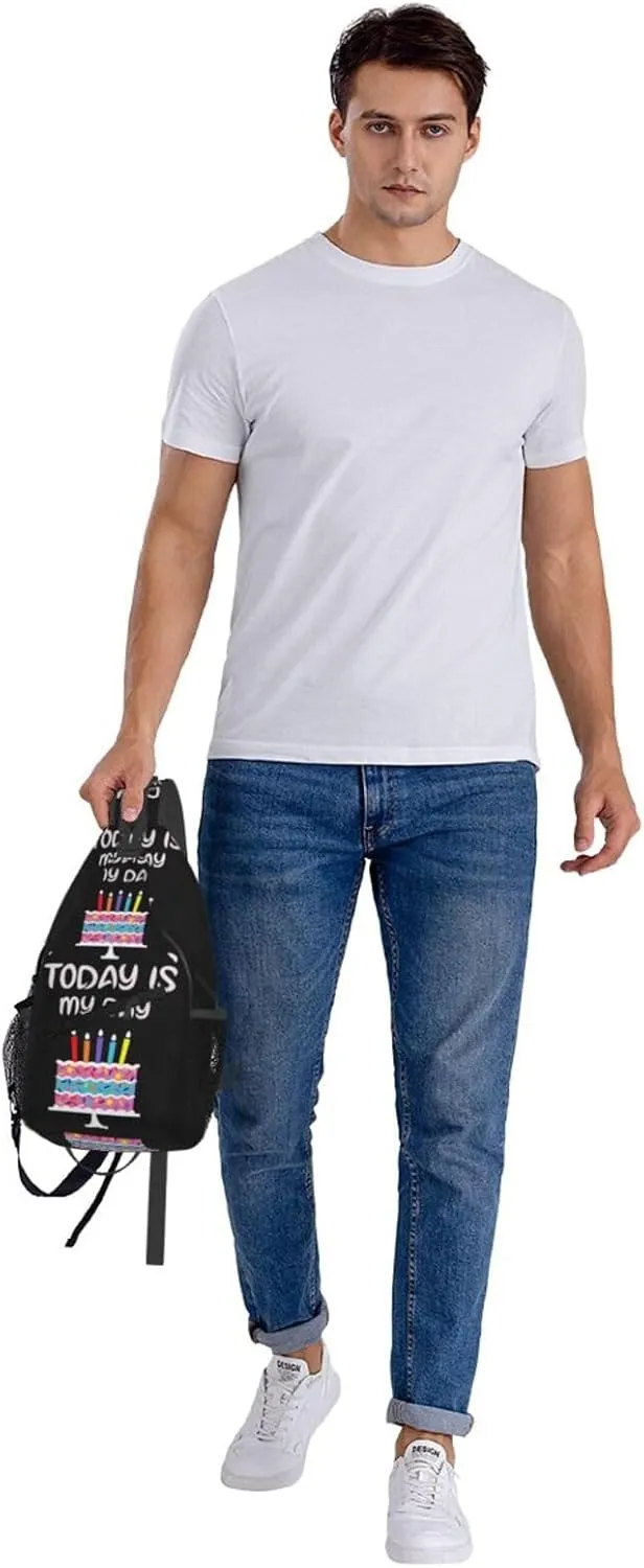 Today Is My Day Birthday Cake Crossbody Bag Cross Chest Bag Adjustable Sling Backpack Sports Gym Shoulder Bags Travel Cycling Daypack Diagonally Casual Rucksack
