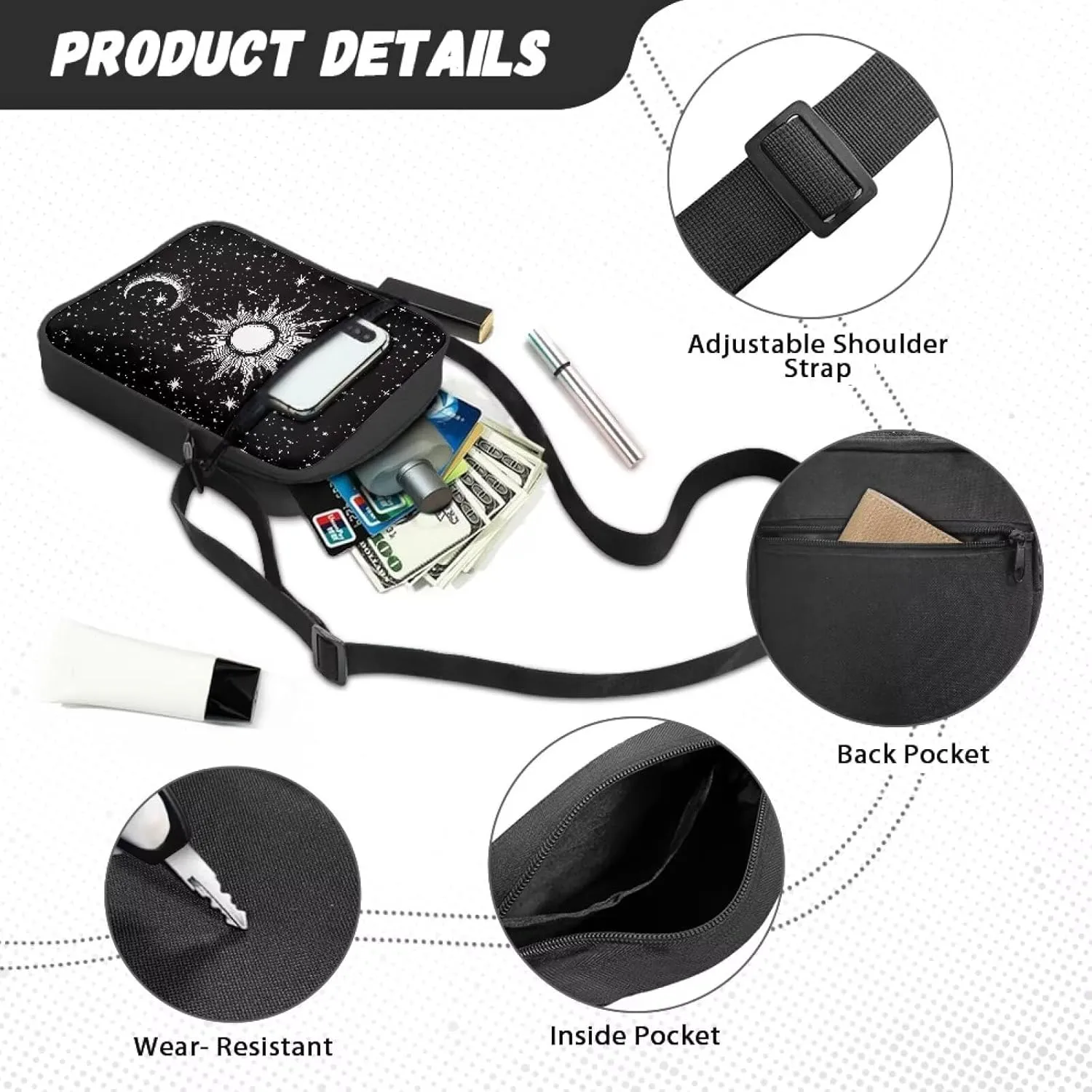 TODIYADDU Messenger Bag for Women Men Mini Shoulder Bag with Adjustable Straps Trendy Crossbody Sling Bag for Cell Phone Keys
