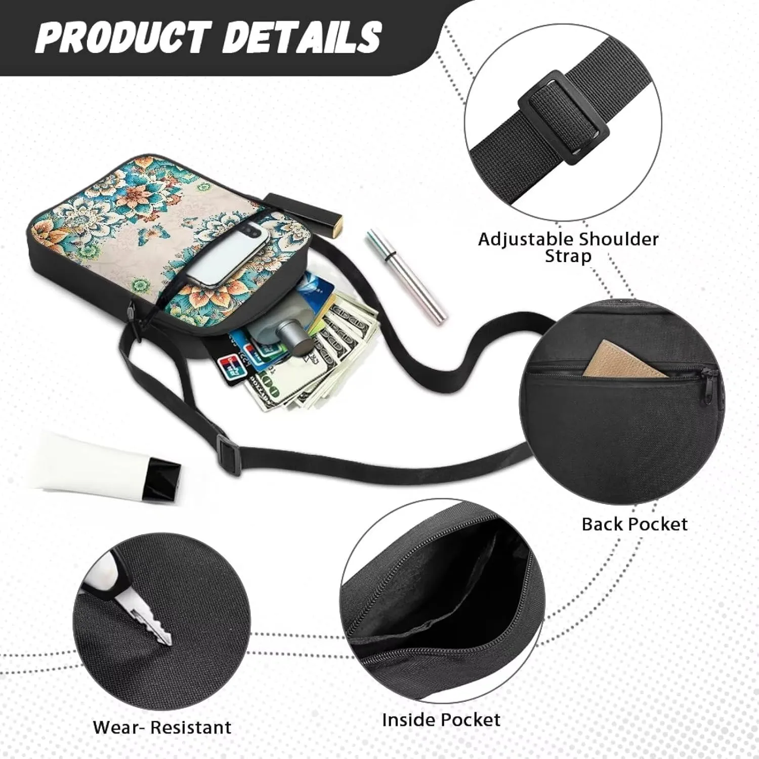 TODIYADDU Shoulder Bag for Women Crossbody Sling Bag Fashion Messenger Bag Small Cell Phone Purse Holder Wallet Nice Gifts