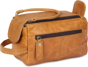 Toiletry Bag for Men - Leather Dopp Kit Shaving Bag - Premium Buffalo Leather Unisex Travel Dopp Kit - Gifts for Men