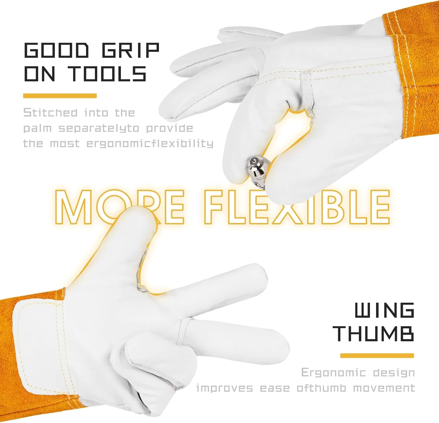 TOOLIOM Premium Goatskin TIG Welding Gloves Cuff Cowhide Split Leather with Soft Lining High-Dexterity (14-inch, Large)
