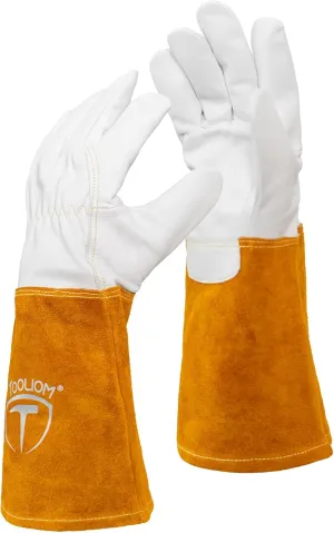 TOOLIOM Premium Goatskin TIG Welding Gloves Cuff Cowhide Split Leather with Soft Lining High-Dexterity (14-inch, Large)