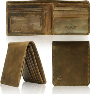 Top Grain Brown Leather Wallet for Men | Men's RFID Blocking Bifold Wallet 100% Genuine Cowhide Leather, Slim Wallet with 1 ID Window, Total 10 Slots, Perfect leather gifts for him/men
