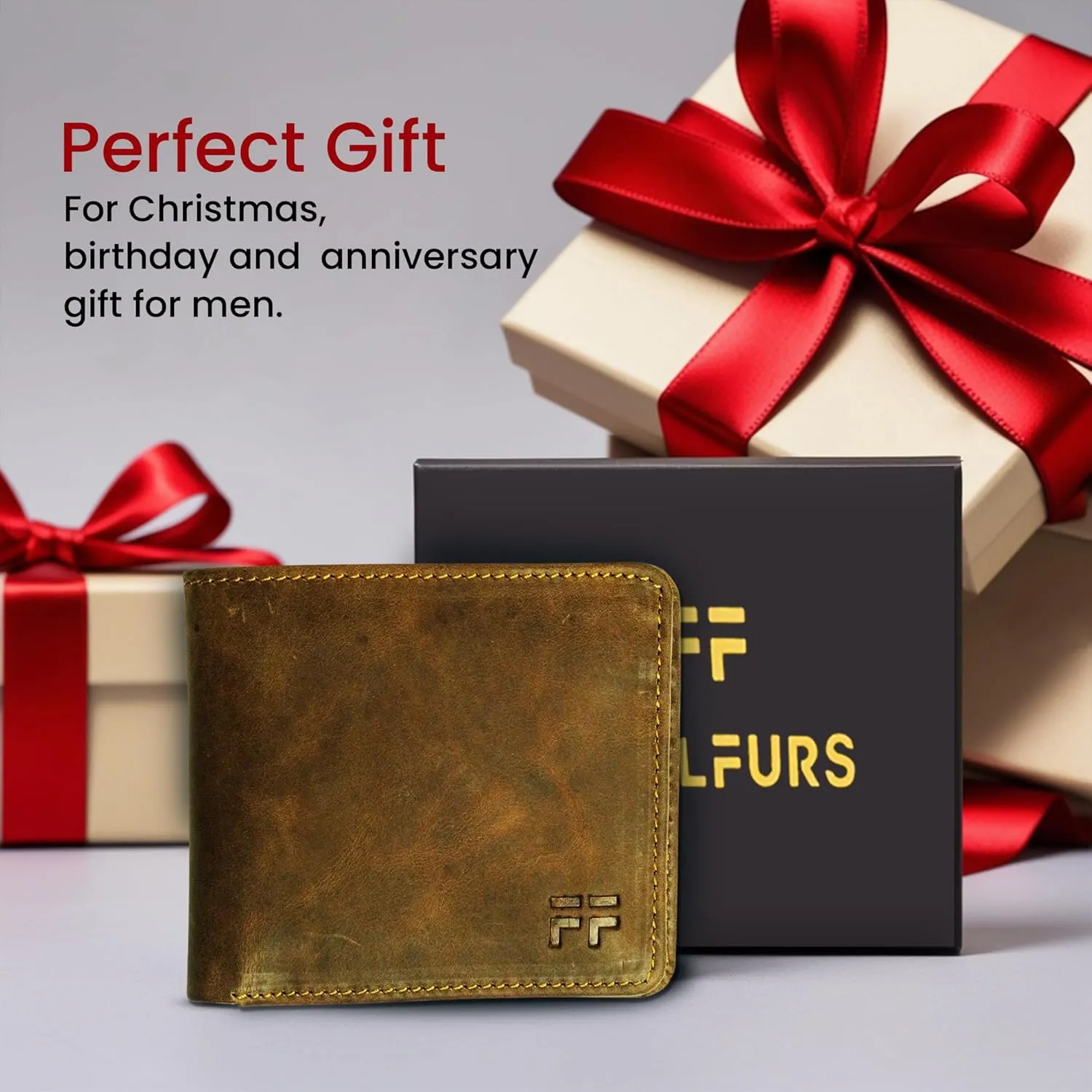 Top Grain Brown Leather Wallet for Men | Men's RFID Blocking Bifold Wallet 100% Genuine Cowhide Leather, Slim Wallet with 1 ID Window, Total 10 Slots, Perfect leather gifts for him/men