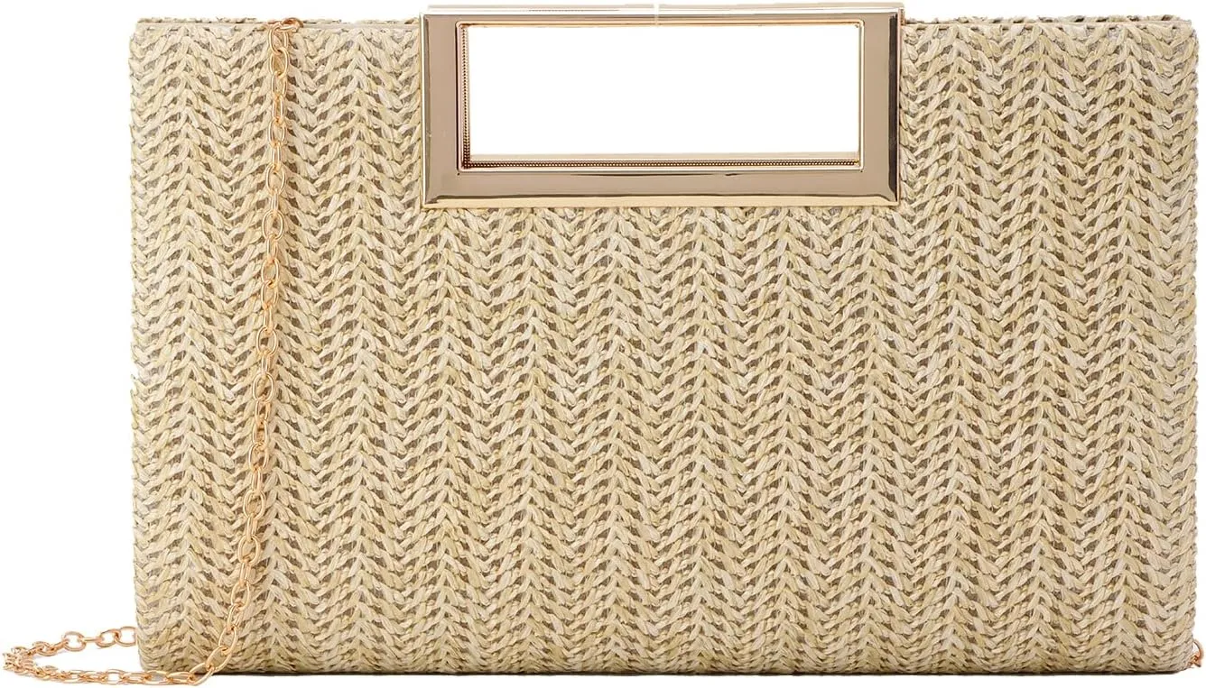 Top Handle Straw Clutch for Women Summer Clutch Straw Evening Bag Raffia Crossbody Purses Woven Beach Clutch