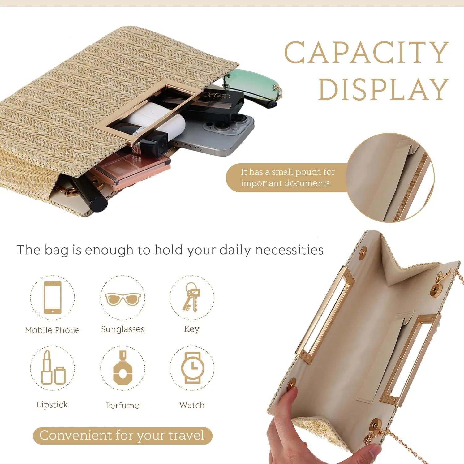 Top Handle Straw Clutch for Women Summer Clutch Straw Evening Bag Raffia Crossbody Purses Woven Beach Clutch