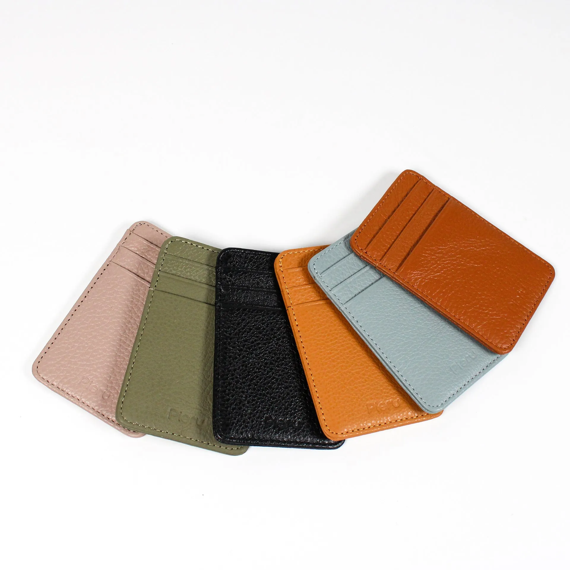 Top Layer Leather Lychee Pattern Vertical Card Holder