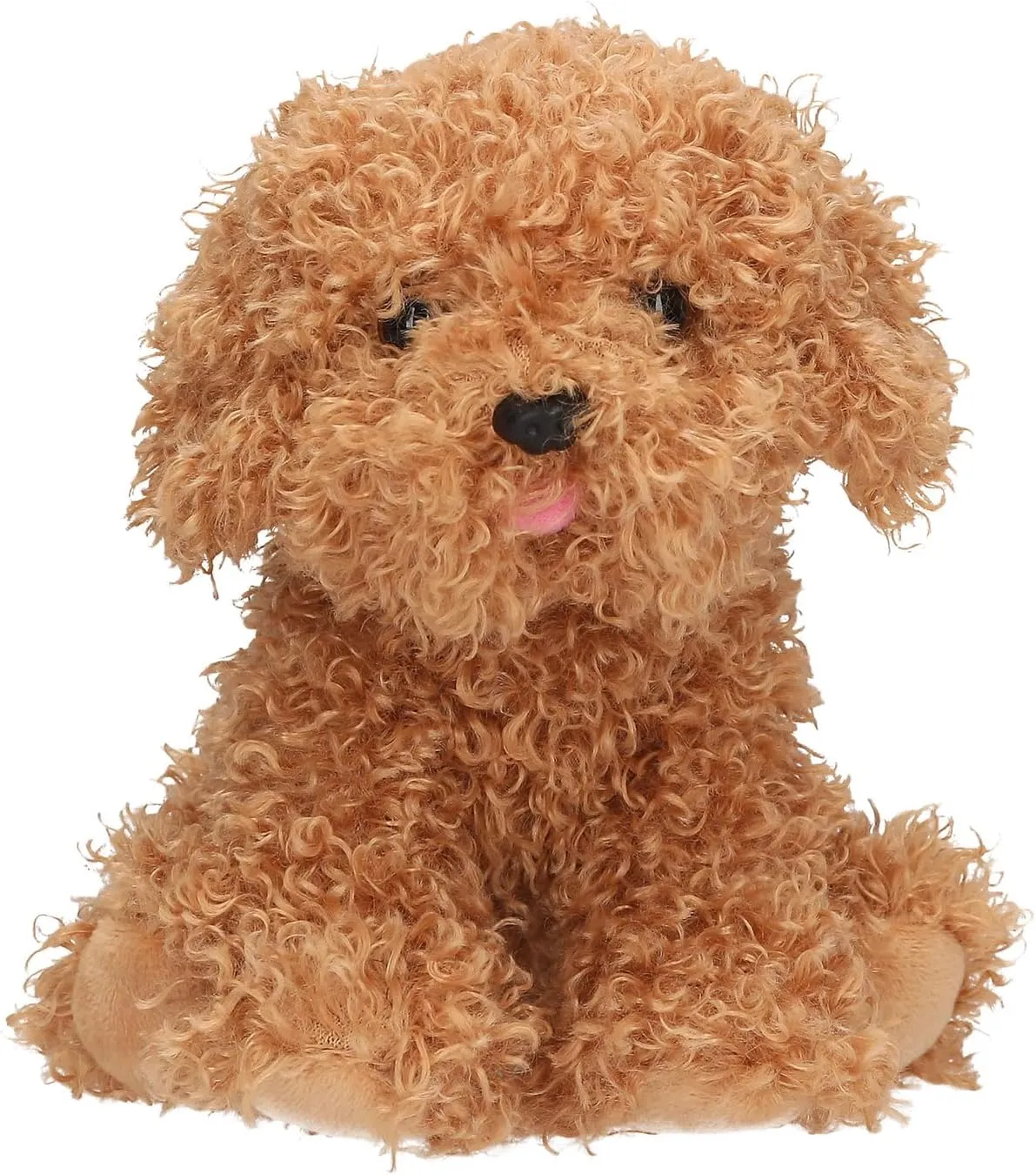 TOPModel 13514 Dog Soft Toy Brown 16 cm with Curly Fur and Pink Tongue
