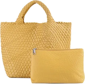 Tote Bag For Women Vegan Leather Handmade Woven Tote Bag Beach Bag Travel Handbag And Purse Top Handle Hobo Tote Bags