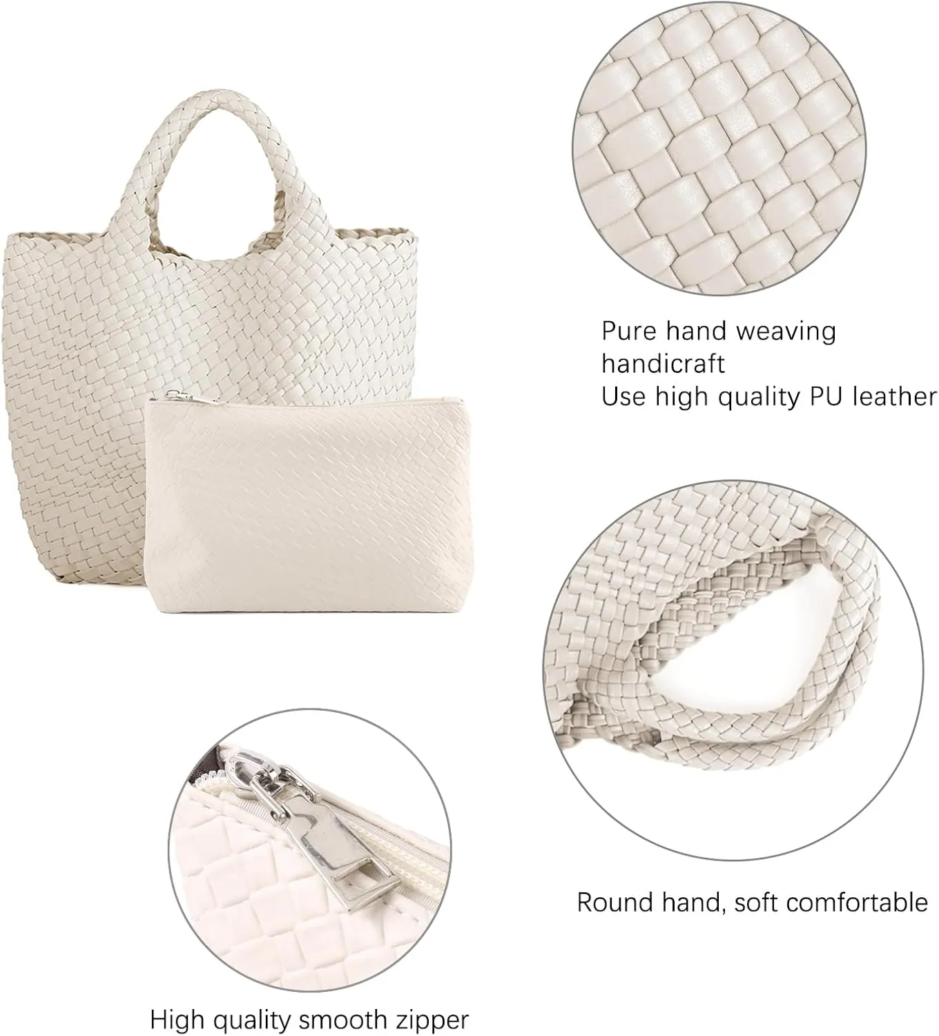 Tote Bag For Women Vegan Leather Handmade Woven Tote Bag Beach Bag Travel Handbag And Purse Top Handle Hobo Tote Bags