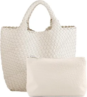 Tote Bag For Women Vegan Leather Handmade Woven Tote Bag Beach Bag Travel Handbag And Purse Top Handle Hobo Tote Bags