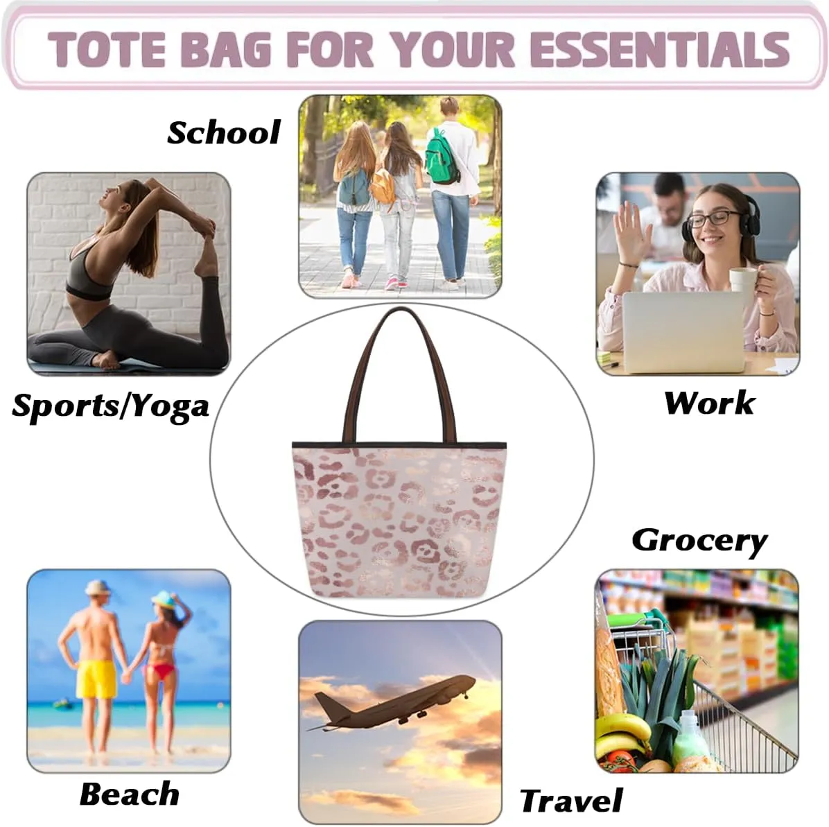 Tote Bag for Women with Zipper Large Capacity Top Handle Casual Shoulder Bag Handbag Reusable Shopping