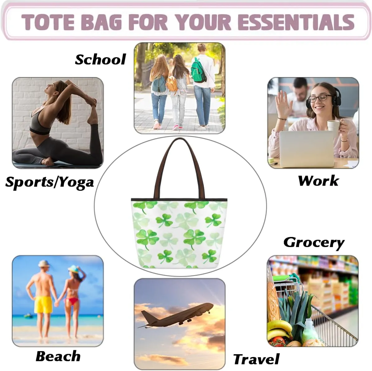 Tote Bag for Women with Zipper Large Capacity Top Handle Casual Shoulder Bag Handbag Reusable Shopping