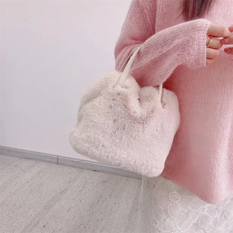 Totes Faux Worldwide shipping Plush Shoulder Fluffy Chic Women Local shipping Bag Party Winter Street Bucket Rabbit Soft Handbags Bag Fashion Stunning Girls Fur
