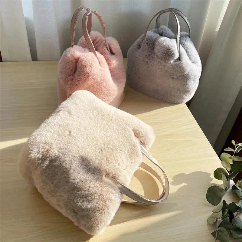 Totes Faux Worldwide shipping Plush Shoulder Fluffy Chic Women Local shipping Bag Party Winter Street Bucket Rabbit Soft Handbags Bag Fashion Stunning Girls Fur