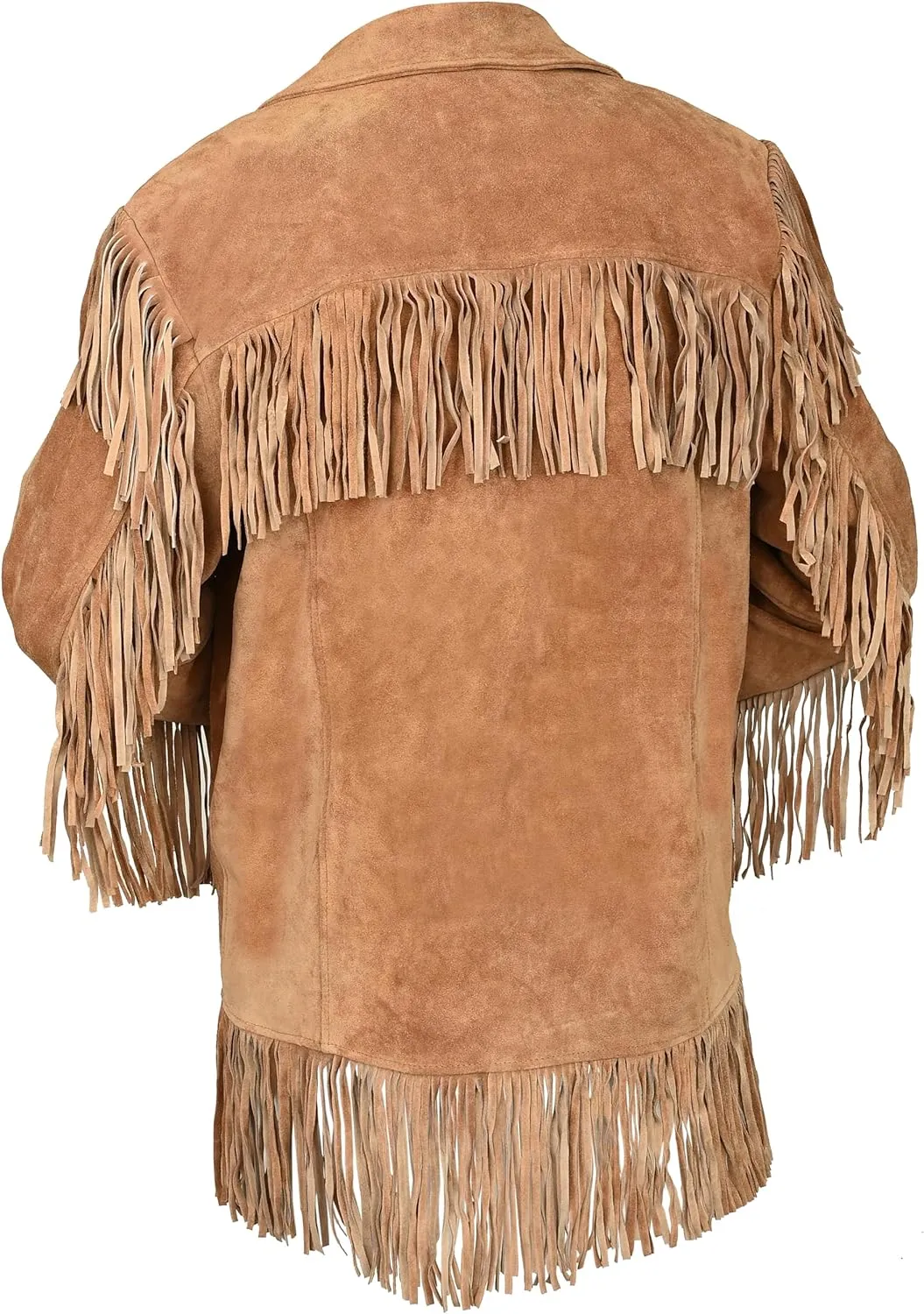 Traditional Western Cowboy Jackets for Men | Native American Suede leather Overcoat with Fringes - Brown