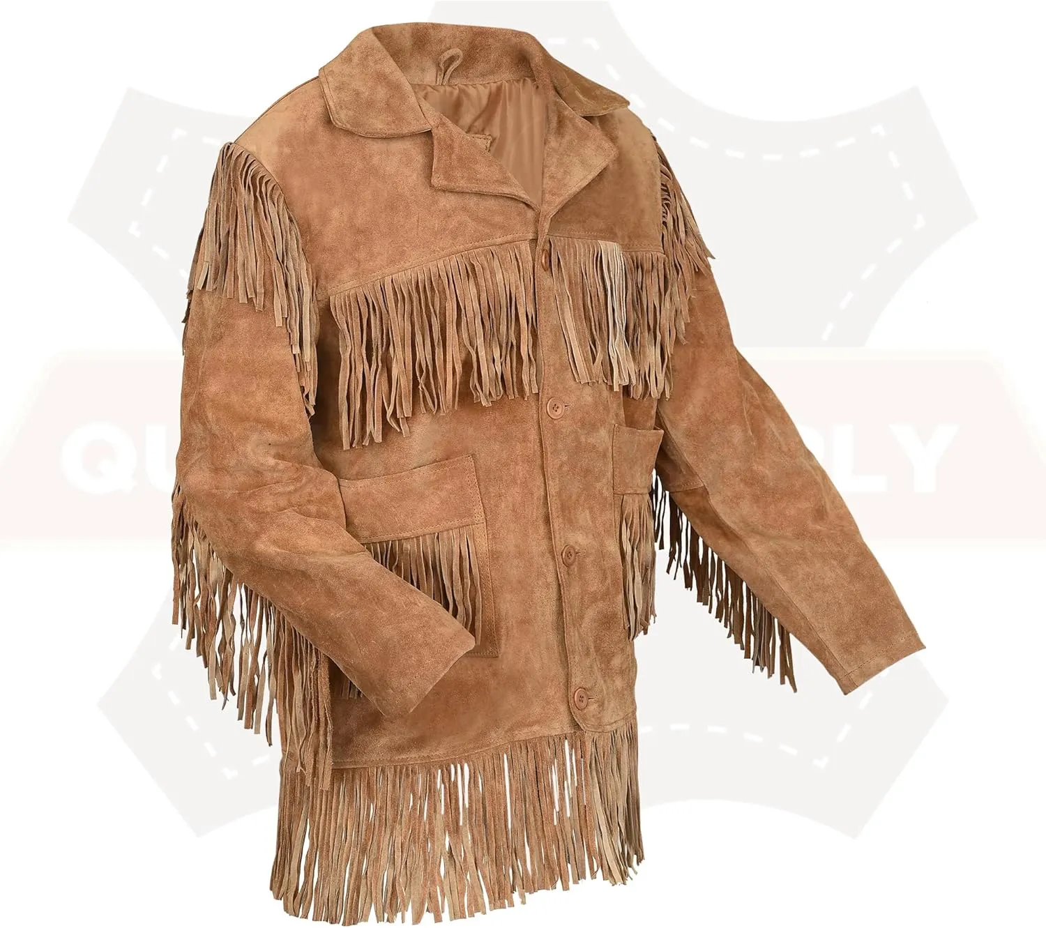 Traditional Western Cowboy Jackets for Men | Native American Suede leather Overcoat with Fringes - Brown