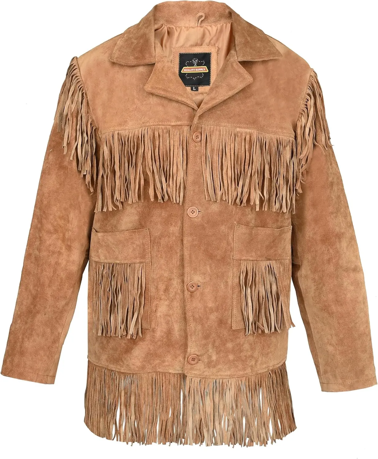 Traditional Western Cowboy Jackets for Men | Native American Suede leather Overcoat with Fringes - Brown